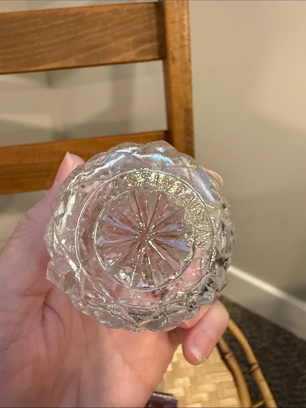 Vintage Pair Clear Pressed Glass Candle Holders Made in Tawain
